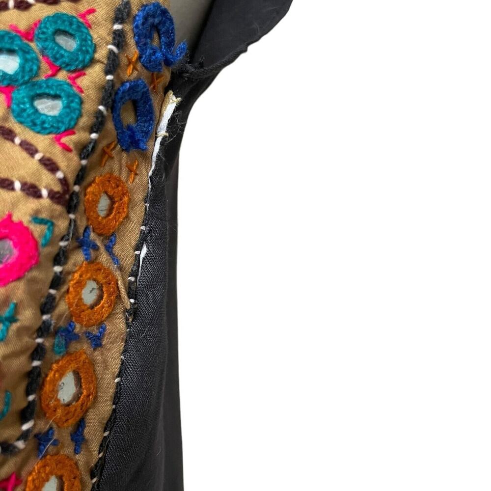 Vintage Multicolor Ethnic Look Mirror Work Embroidered Colorful Brown Black Back - Picture 7 of 7